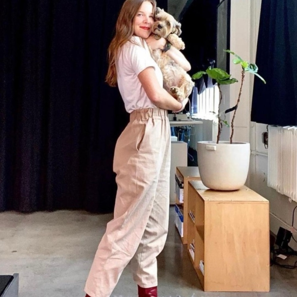 High-Waist Paperbag Hemp & Organic Cotton Pants in Beige